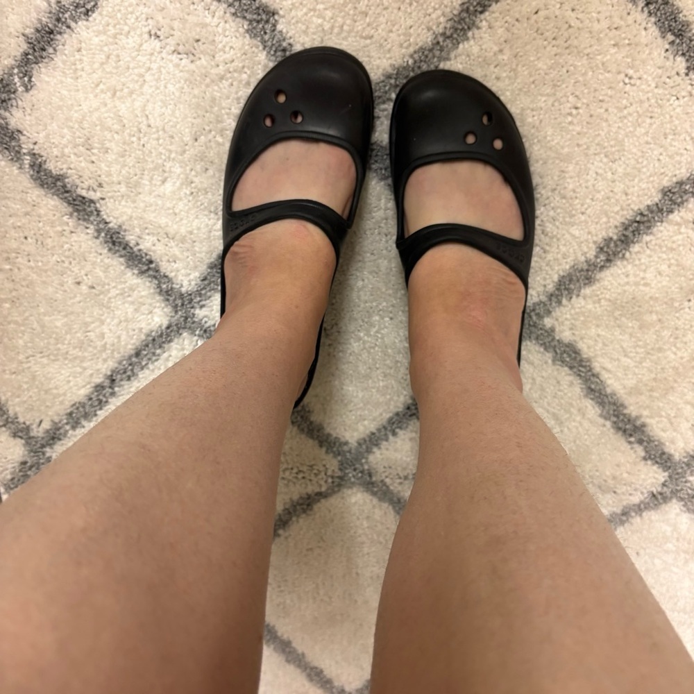 Crocs Frances Mary Jane Wedge Shoes Mules Slip On Black Heels Women’s 8 - Picture 9 of 9